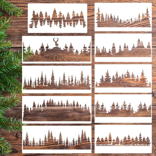 zosylley; Pine Tree Stencils Tree Stencil Forest Stencil Wood Burning Stencils Patterns Reusable Drawing Templates for Painting on Wood Wall Fabric Furniture; Category:Stencils & Forms; Image:1